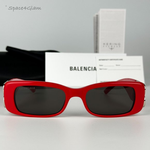 NEW Balenciaga BB0096S 015 Red Silver Logo Rectangle Unisex Sunglasses - Picture 3 of 12